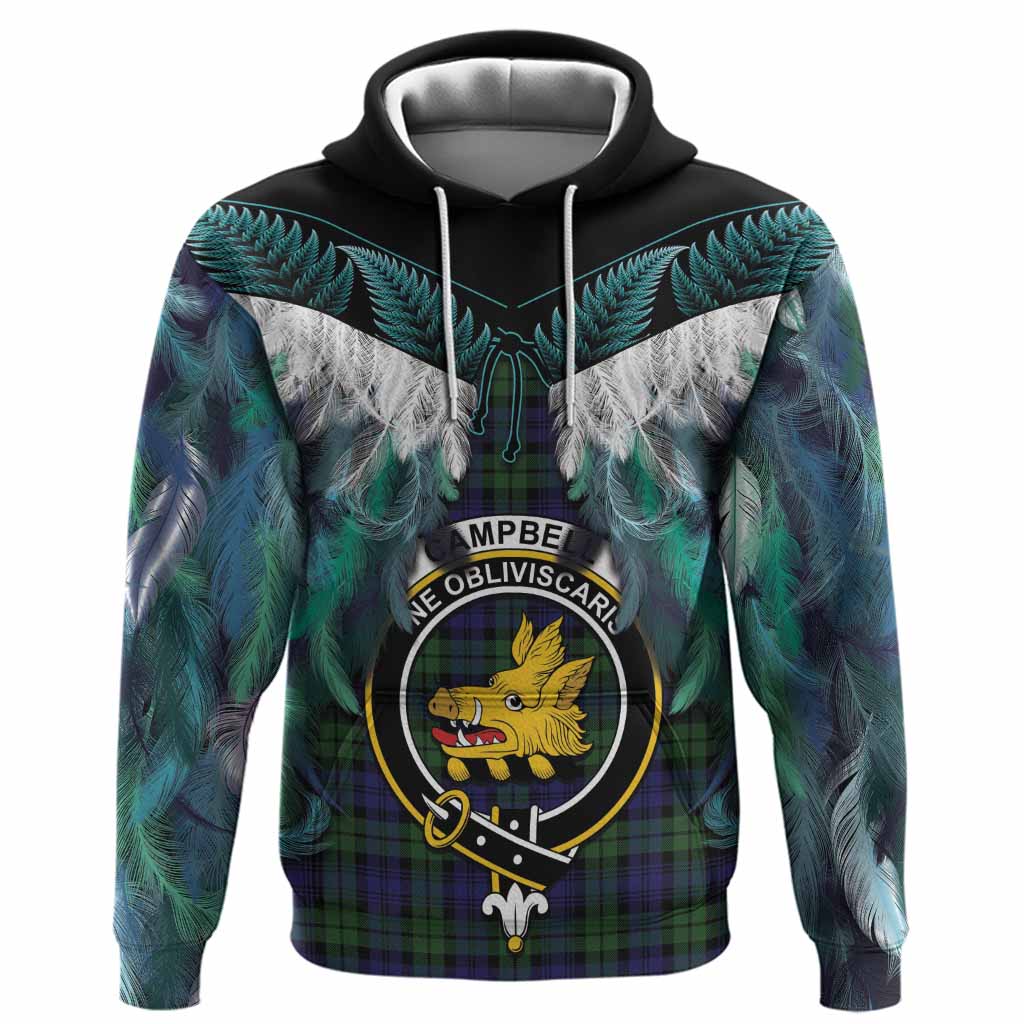 Campbell Tartan Crest Hoodie New Zealand Maori Korowai Cloak