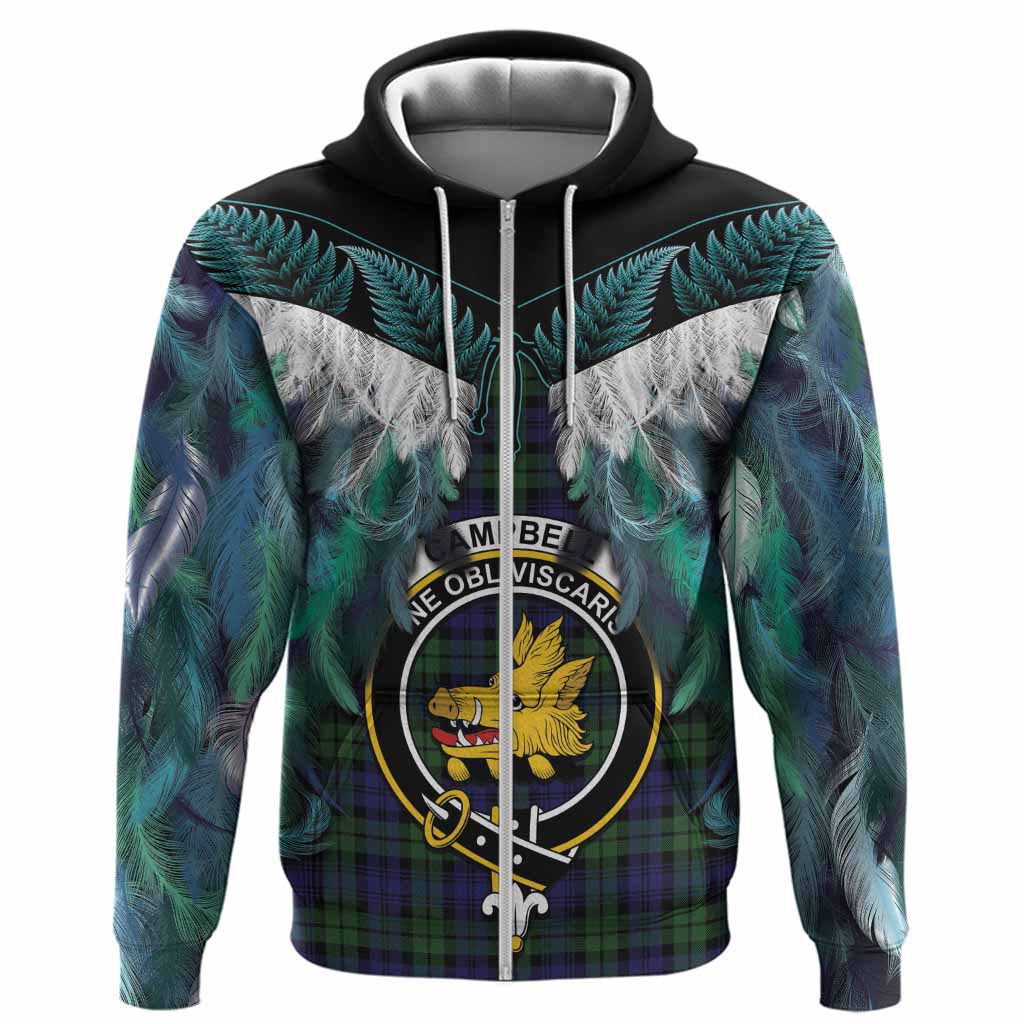 Campbell Tartan Crest Hoodie New Zealand Maori Korowai Cloak