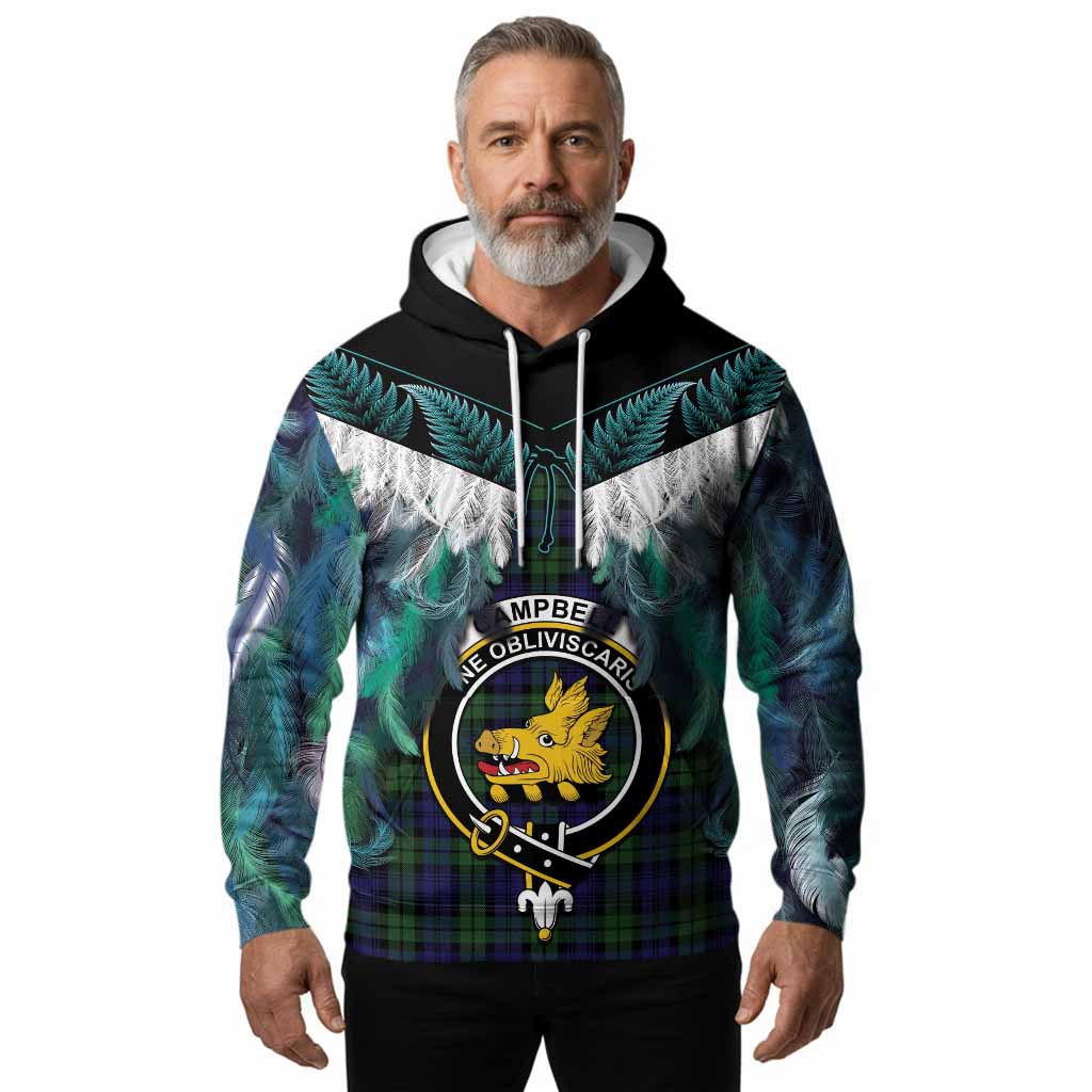 Campbell Tartan Crest Hoodie New Zealand Maori Korowai Cloak