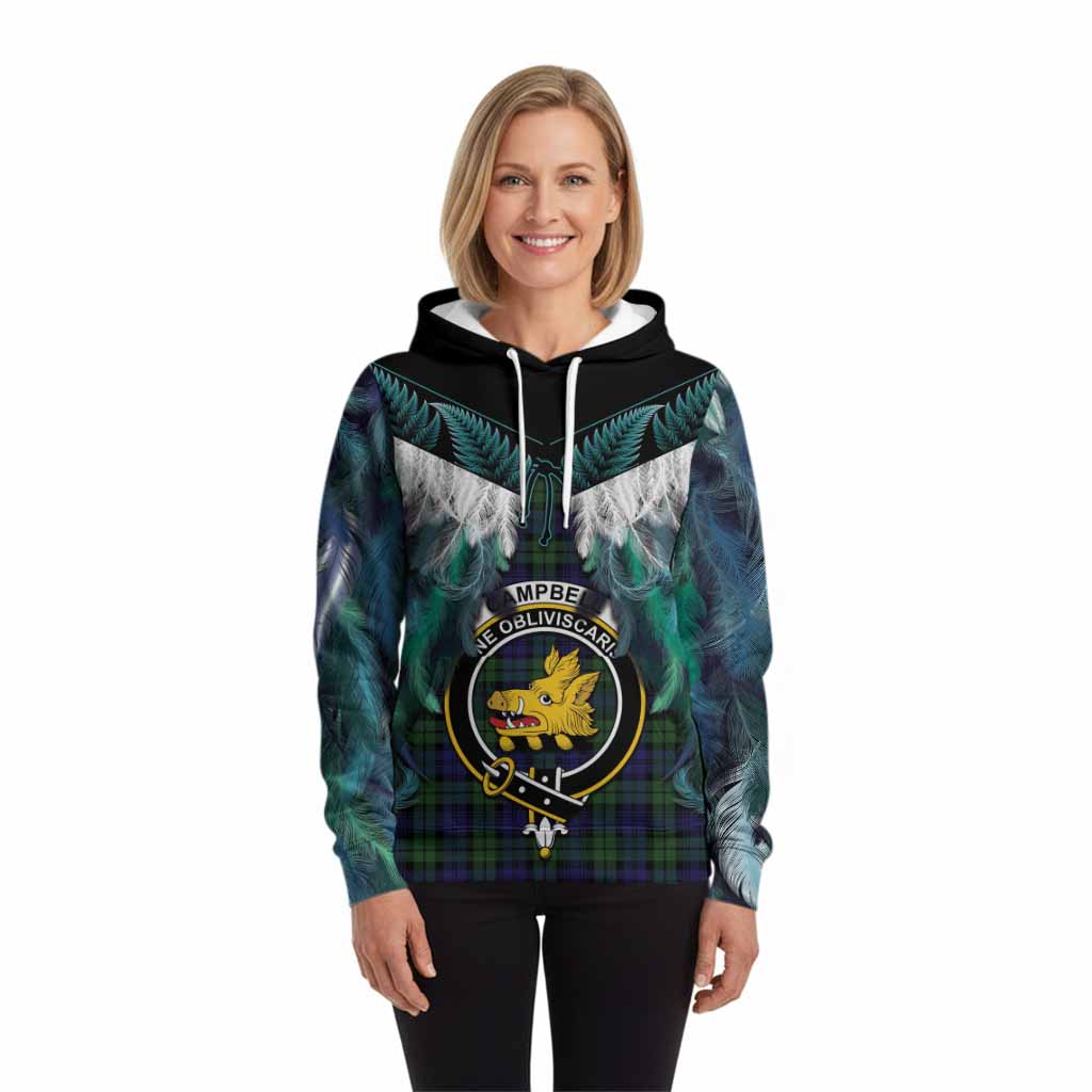 Campbell Tartan Crest Hoodie New Zealand Maori Korowai Cloak