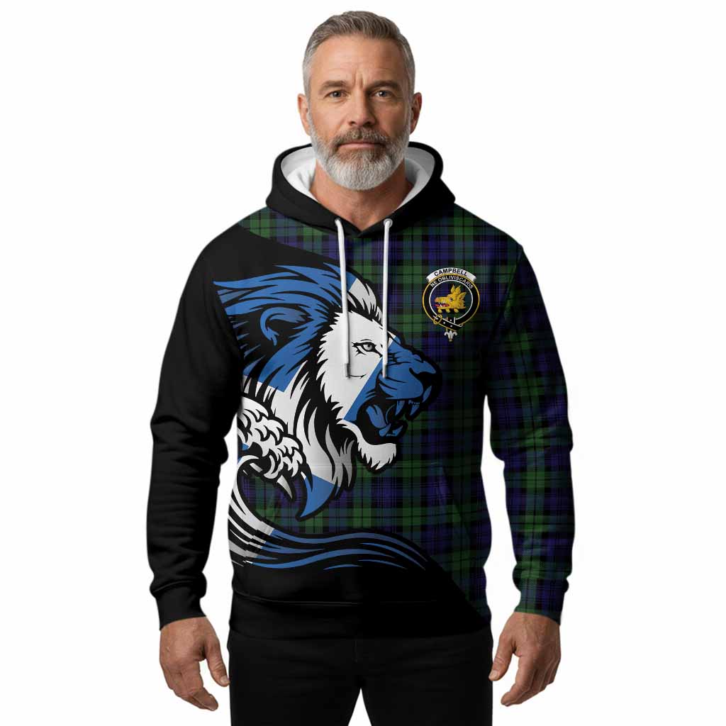 Campbell Tartan Crest Hoodie Scottish Golden Lions Wave Flow