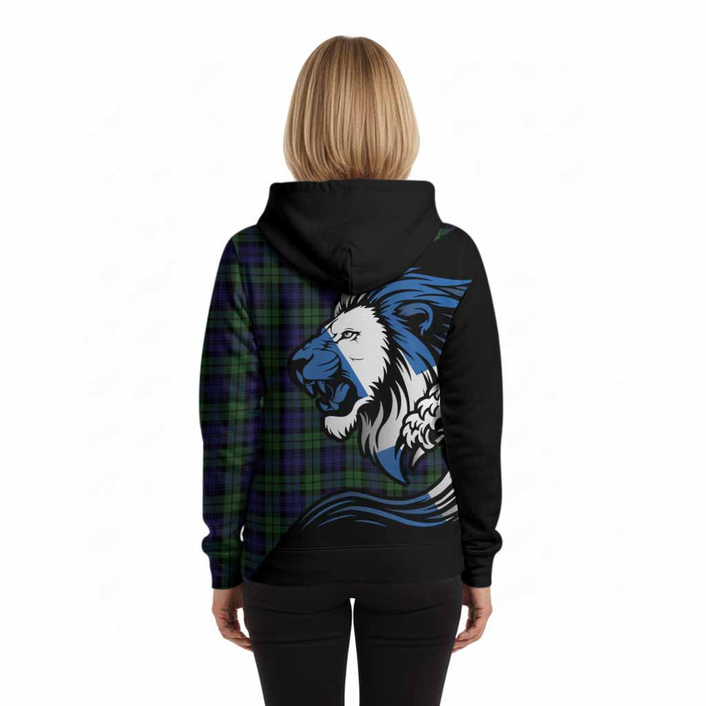 Campbell Tartan Crest Hoodie Scottish Golden Lions Wave Flow
