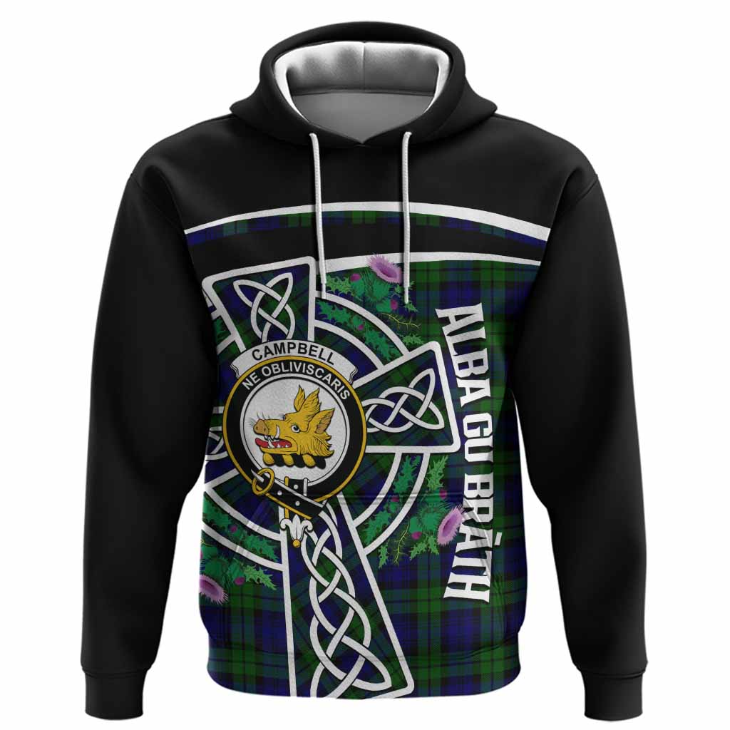Campbell Tartan Crest Hoodie Scottish Thistle Celtic Cross Alba Gu Brath