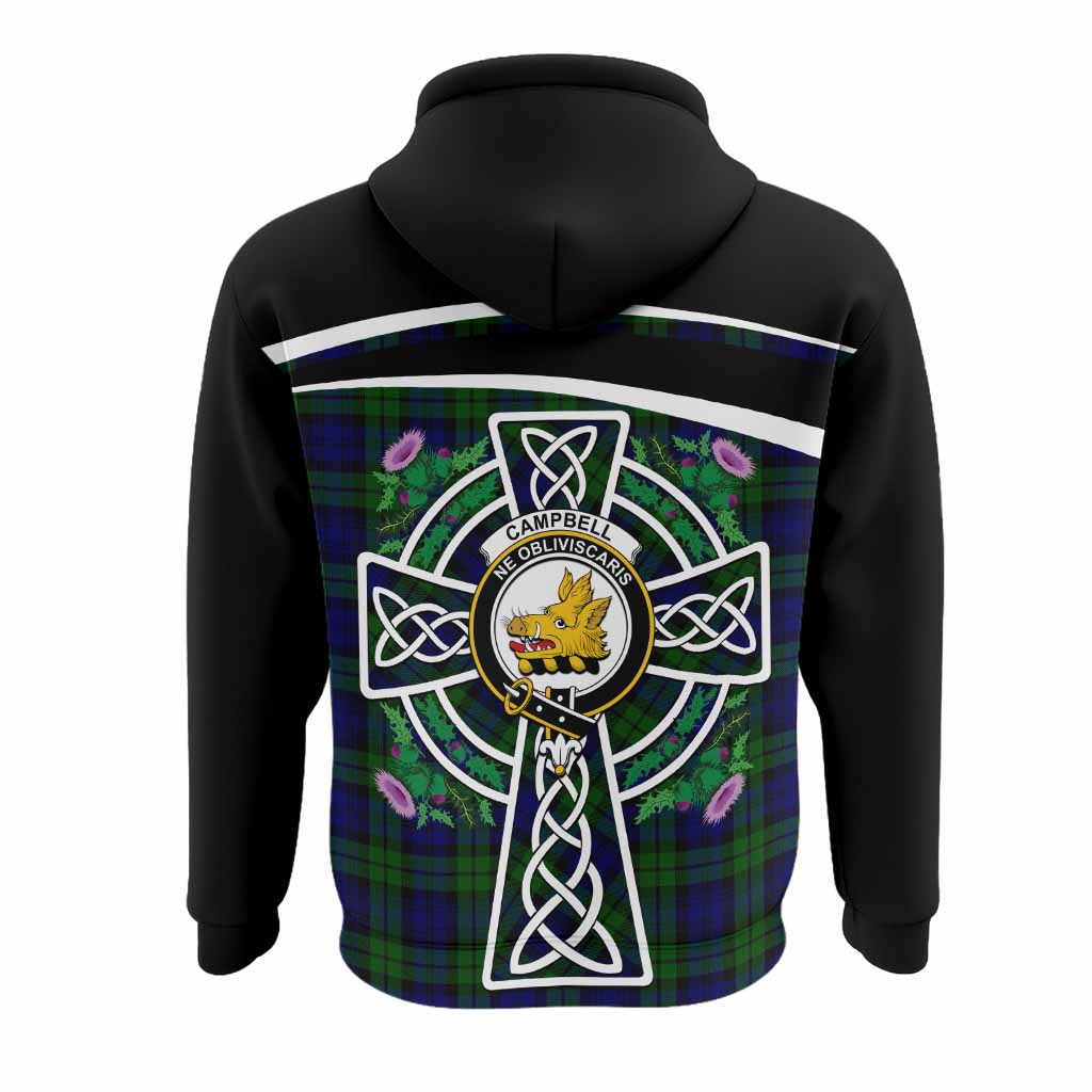Campbell Tartan Crest Hoodie Scottish Thistle Celtic Cross Alba Gu Brath