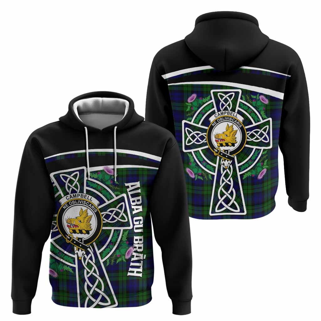 Campbell Tartan Crest Hoodie Scottish Thistle Celtic Cross Alba Gu Brath