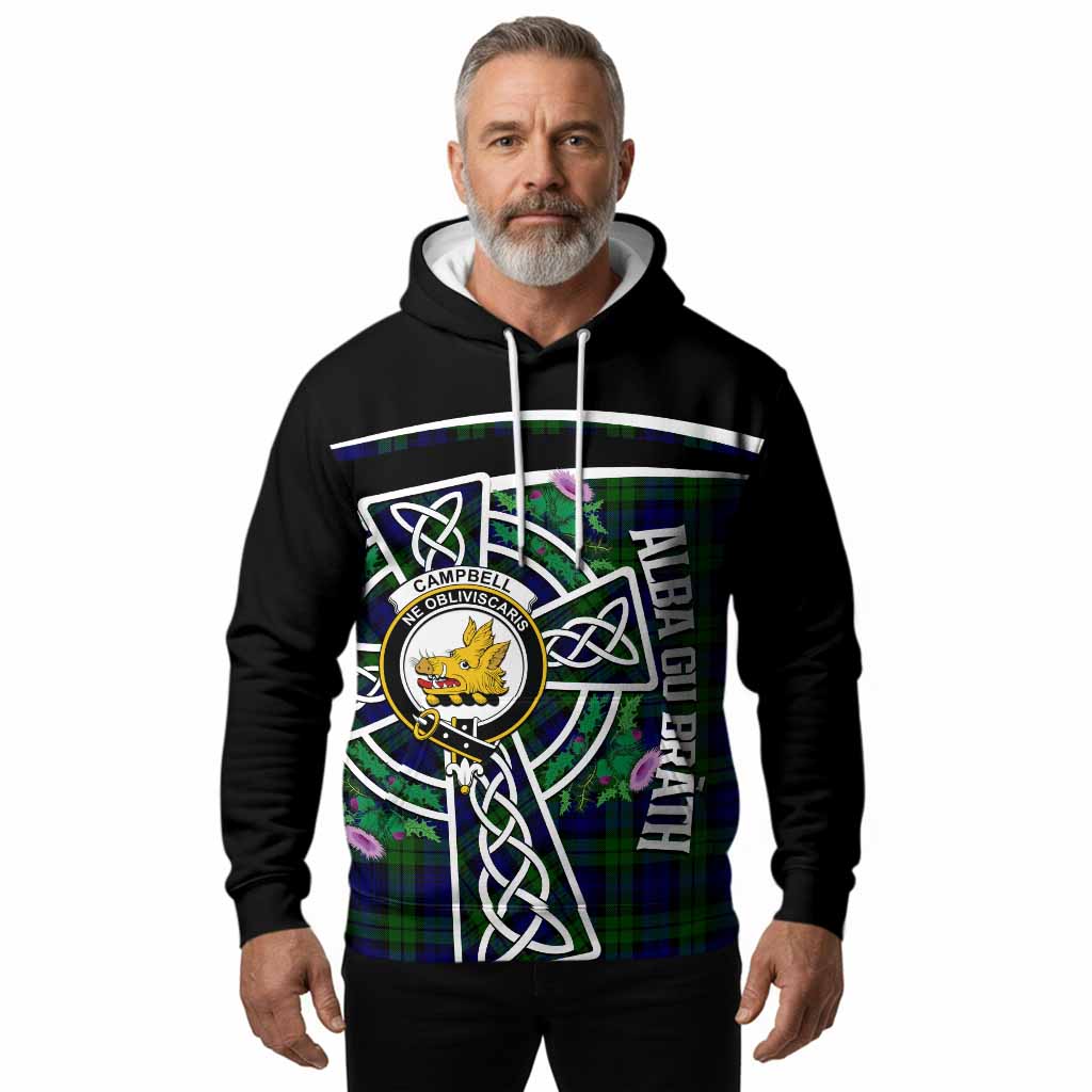 Campbell Tartan Crest Hoodie Scottish Thistle Celtic Cross Alba Gu Brath