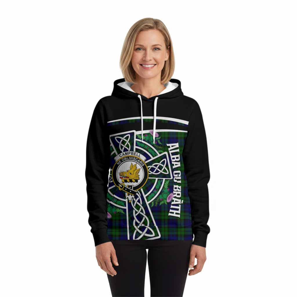 Campbell Tartan Crest Hoodie Scottish Thistle Celtic Cross Alba Gu Brath