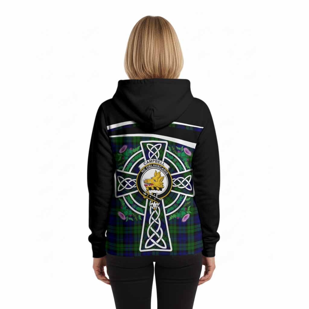 Campbell Tartan Crest Hoodie Scottish Thistle Celtic Cross Alba Gu Brath