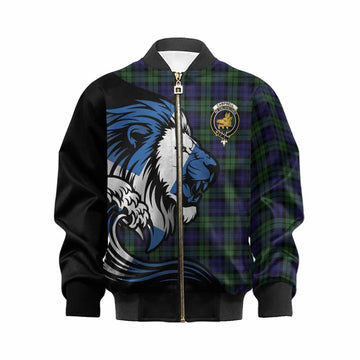 Campbell Tartan Crest Kid Bomber Jacket Scottish Golden Lions Wave Flow