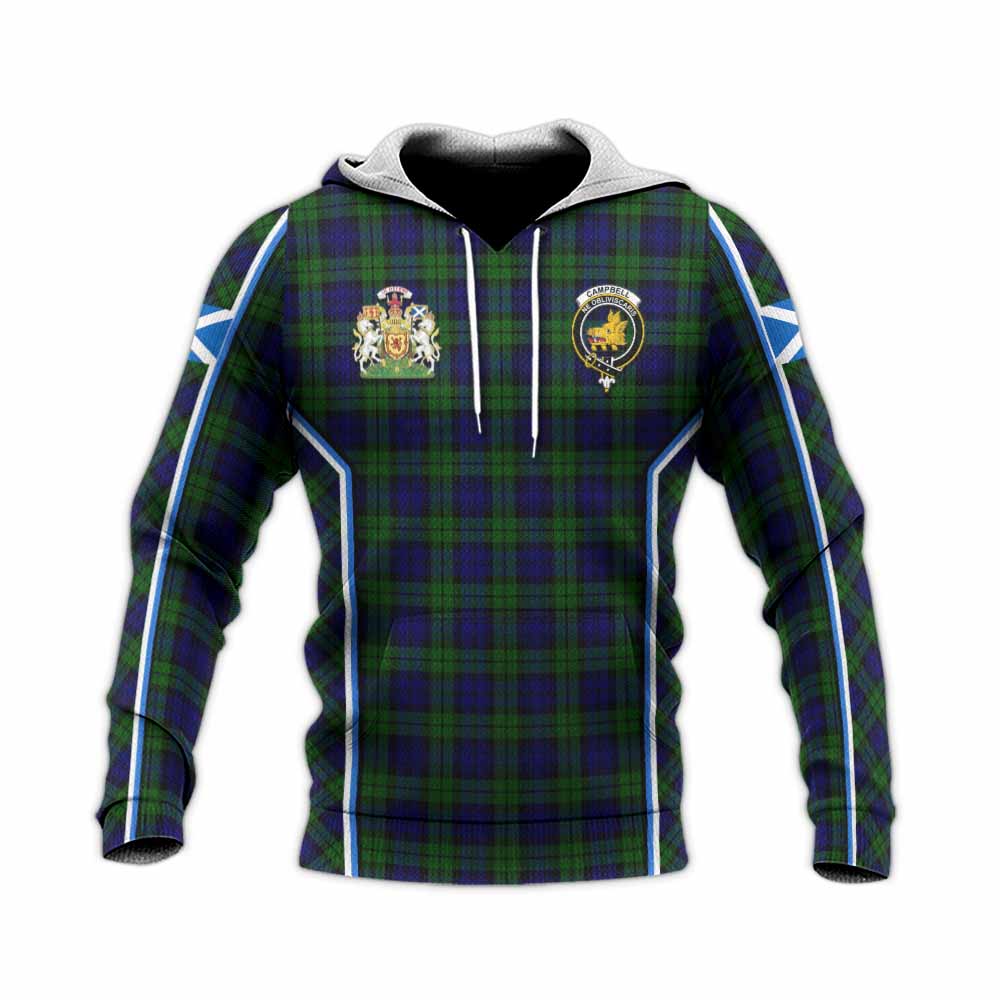Campbell Tartan Crest Knitted Hoodie Scotland Coat of Arm Flag Style - Tartan Vibes Clothing