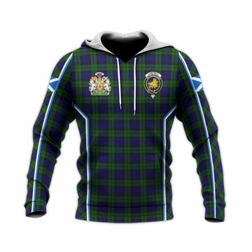 Campbell Tartan Crest Knitted Hoodie Scotland Coat of Arm Flag Style