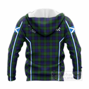 Campbell Tartan Crest Knitted Hoodie Scotland Coat of Arm Flag Style