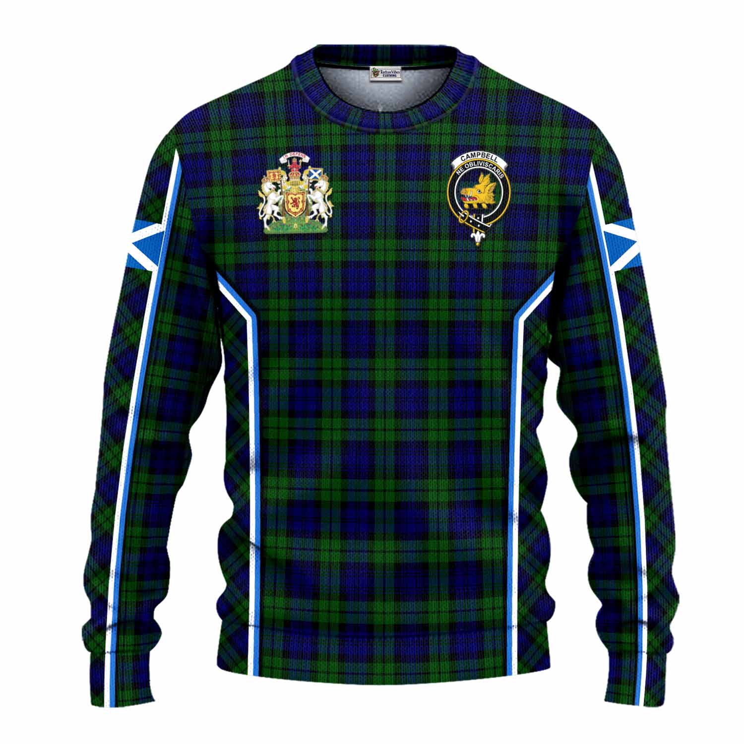 Campbell Tartan Crest Knitted Sweater Scotland Coat of Arm Flag Style - Tartan Vibes Clothing
