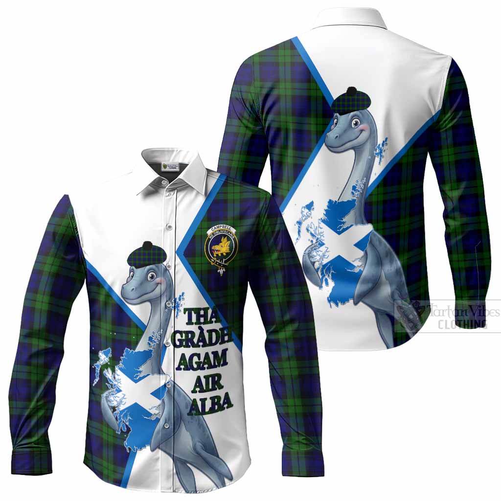 Campbell Tartan Crest Loch Ness Monster Long Sleeve Button Shirts Nessie Scottish Map Tha Gradh Agam Air Alba