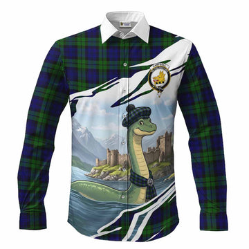 Campbell Tartan Crest Loch Ness Monster Scottish Heritage Art Long Sleeve Button Shirts