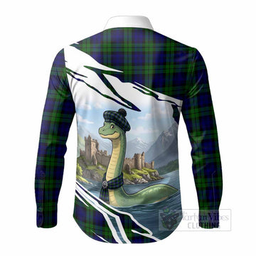 Campbell Tartan Crest Loch Ness Monster Scottish Heritage Art Long Sleeve Button Shirts