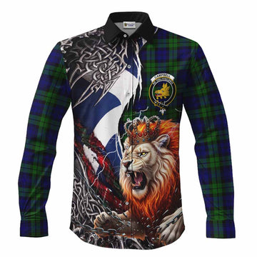 Campbell Tartan Crest Long Sleeve Button Shirts Heritage Flag Grunge Celtic Knot and Lion Rampant