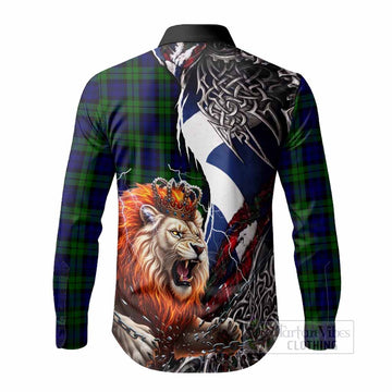 Campbell Tartan Crest Long Sleeve Button Shirts Heritage Flag Grunge Celtic Knot and Lion Rampant