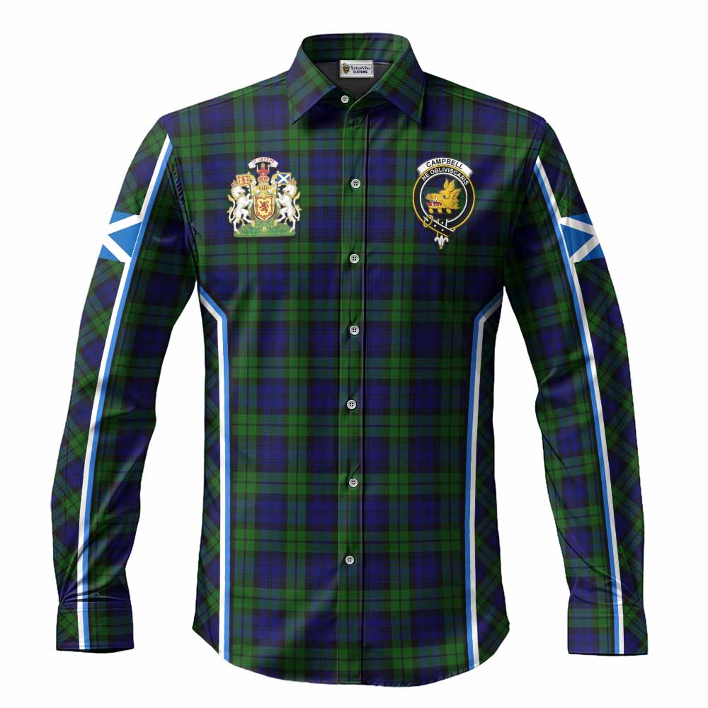 Campbell Tartan Crest Long Sleeve Button Shirts Scotland Coat of Arm Flag Style - Tartan Vibes Clothing