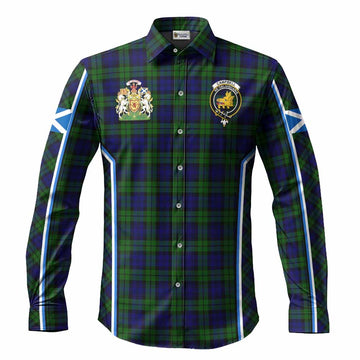 Campbell Tartan Crest Long Sleeve Button Shirts Scotland Coat of Arm Flag Style