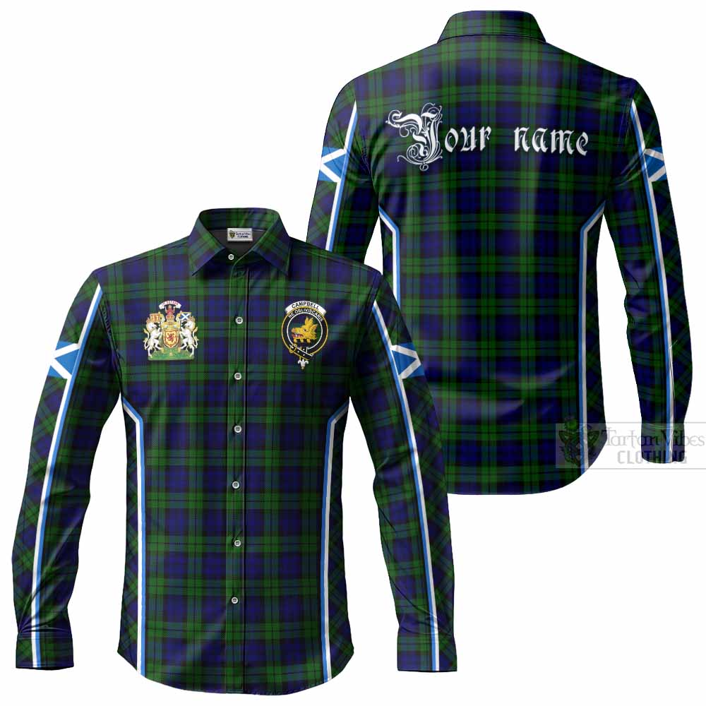 Campbell Tartan Crest Long Sleeve Button Shirts Scotland Coat of Arm Flag Style - Tartan Vibes Clothing