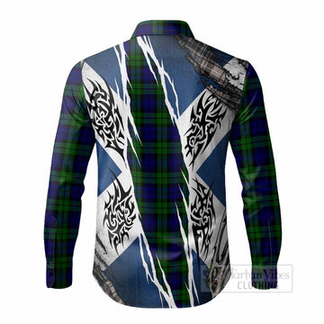 Campbell Tartan Crest Long Sleeve Button Shirts Scotland Flag Ripped Tribal Design