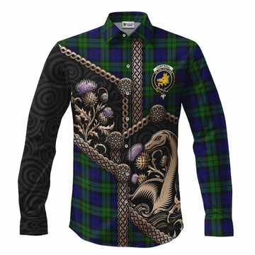 Campbell Tartan Crest Long Sleeve Button Shirts Scottish Thistle Loch Ness Monster