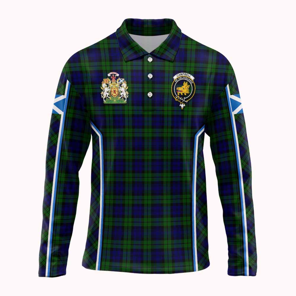 Campbell Tartan Crest Long Sleeve Polo Shirt Scotland Coat of Arm Flag Style - Tartan Vibes Clothing