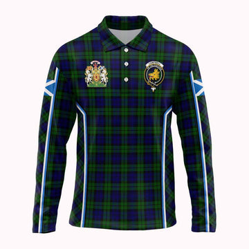 Campbell Tartan Crest Long Sleeve Polo Shirt Scotland Coat of Arm Flag Style