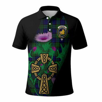 Campbell Tartan Crest Polo Shirt Celtic Cross Thistle Flowers
