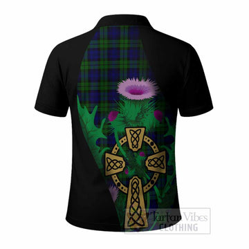 Campbell Tartan Crest Polo Shirt Celtic Cross Thistle Flowers
