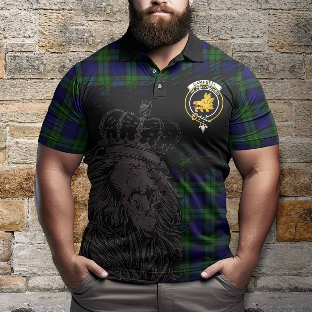 Campbell Tartan Crest Polo Shirt Crowned Lion Heritage Style