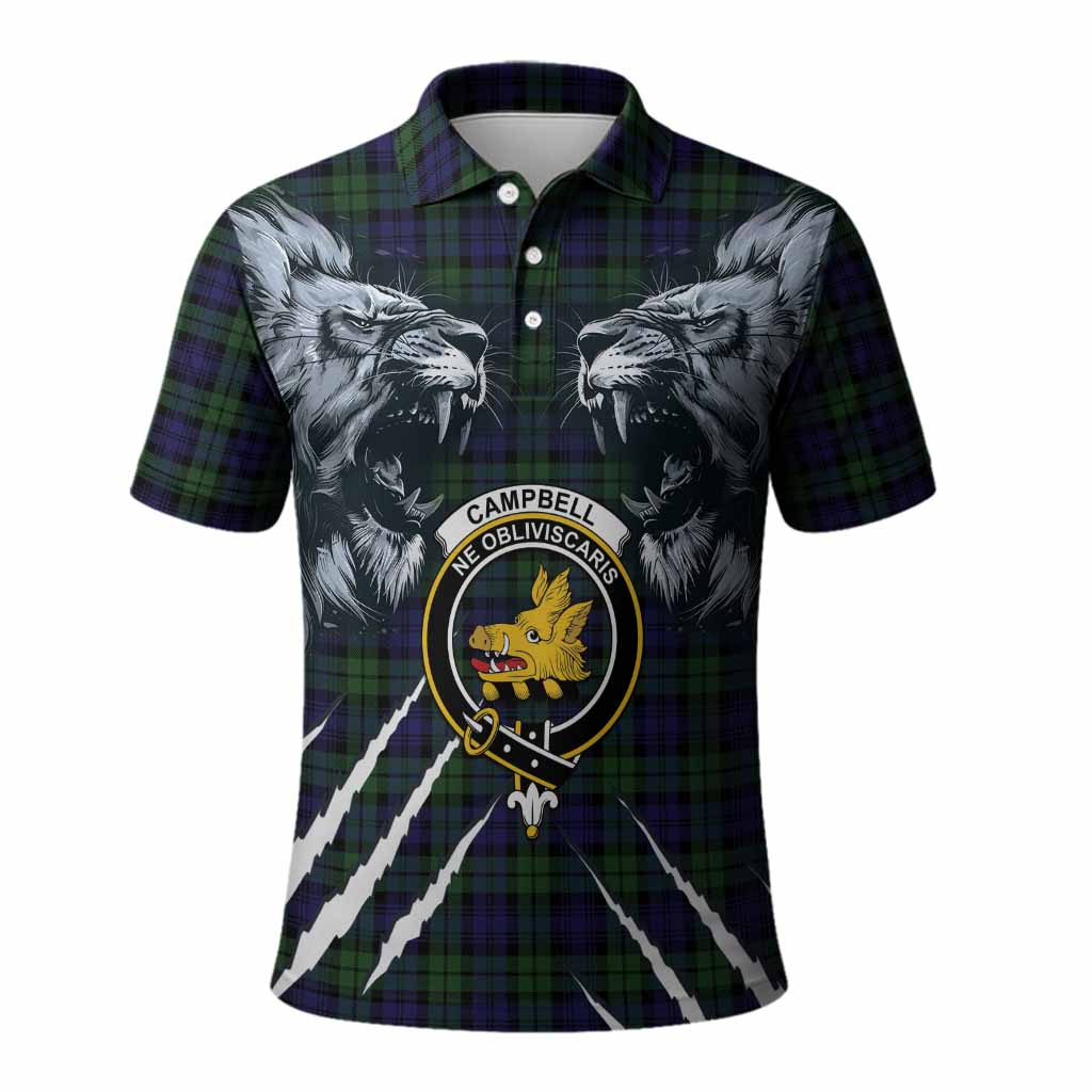 Campbell Tartan Crest Polo Shirt Ferocious Lion Style