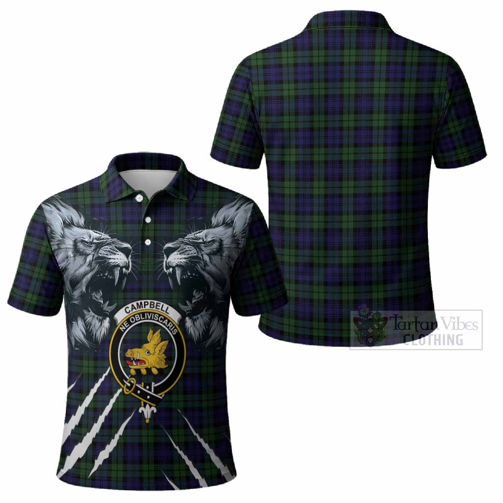 Campbell Tartan Crest Polo Shirt Ferocious Lion Style
