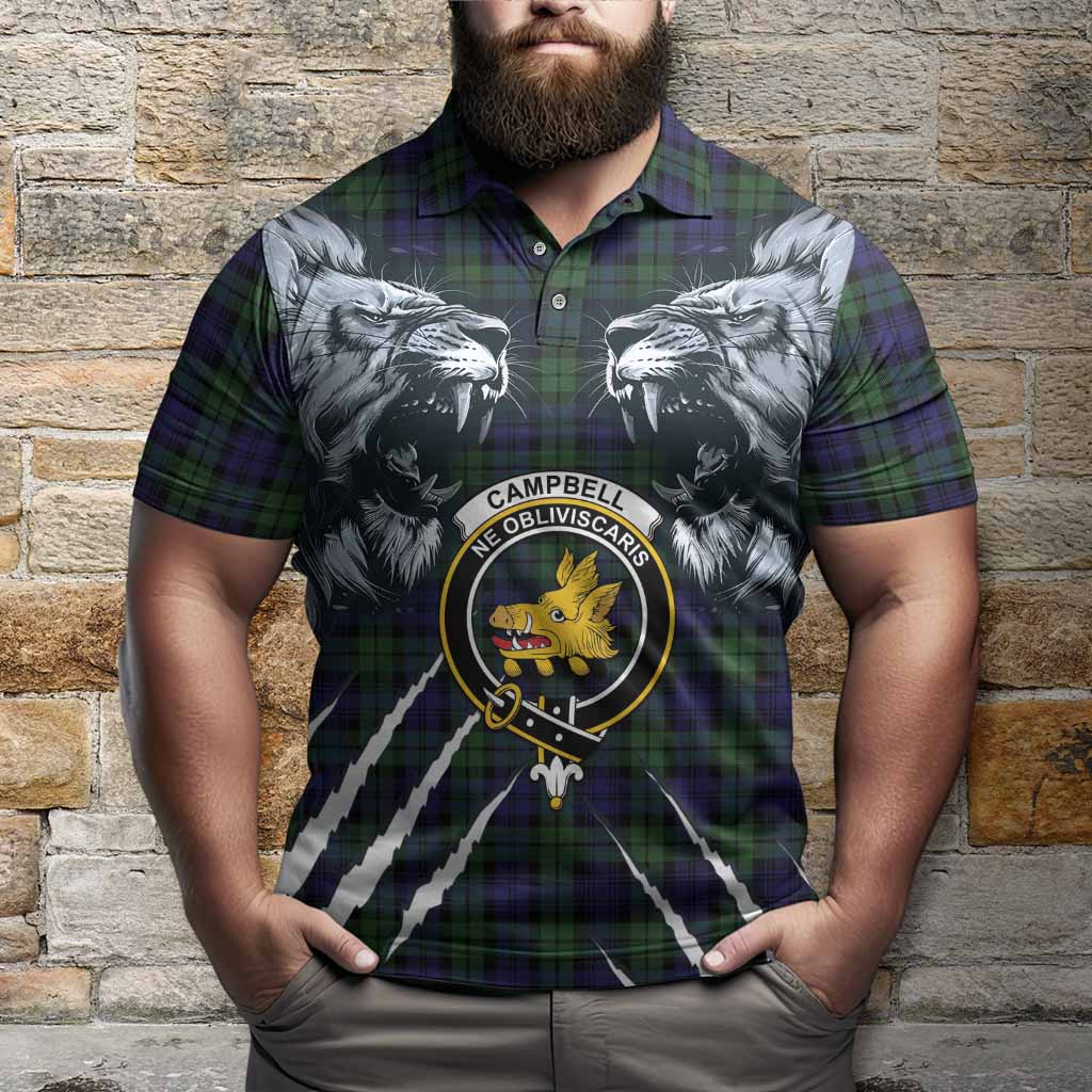Campbell Tartan Crest Polo Shirt Ferocious Lion Style