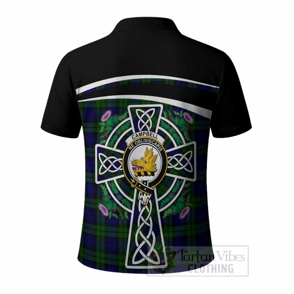 Campbell Tartan Crest Polo Shirt Scottish Thistle Celtic Cross Alba Gu Brath