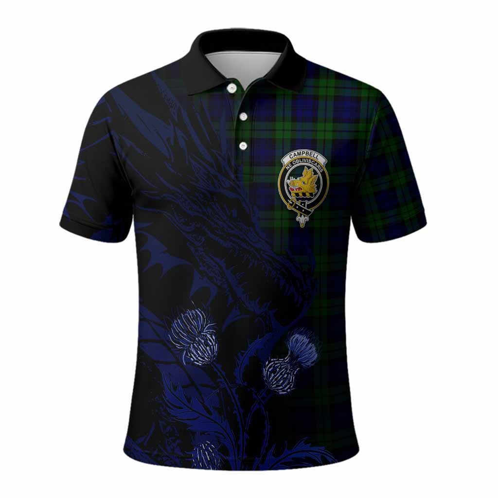 Campbell Tartan Crest Scottish Polo Shirt Dragon and Thistle