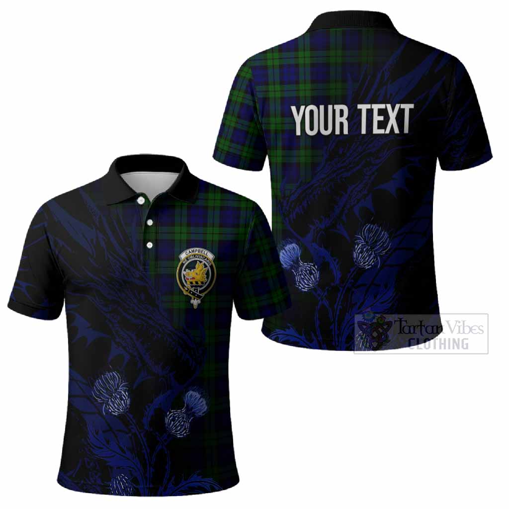 Campbell Tartan Crest Scottish Polo Shirt Dragon and Thistle