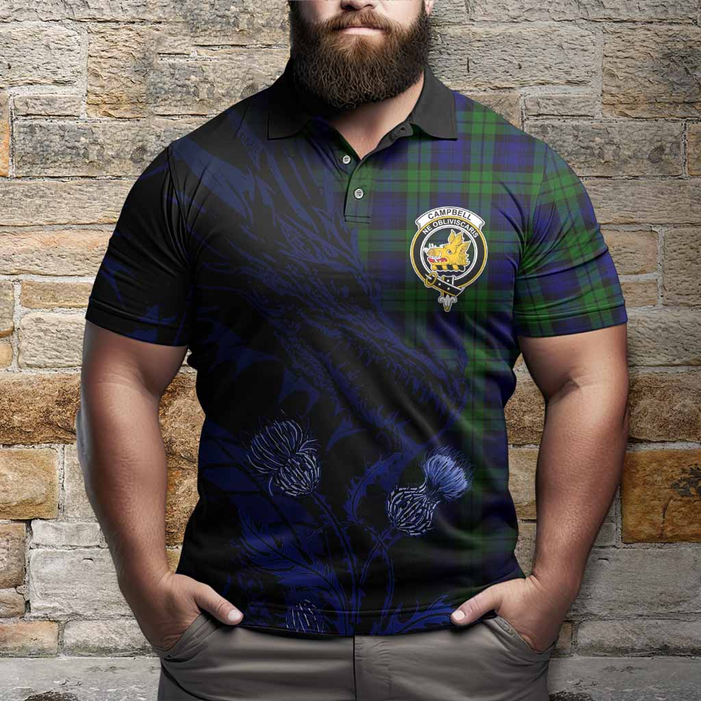 Campbell Tartan Crest Scottish Polo Shirt Dragon and Thistle