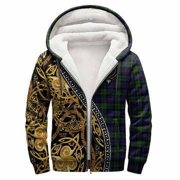 Campbell Tartan Crest Sherpa Hoodie Celtic Knot and Triple Trickle Spiral Symbols