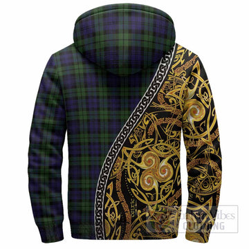 Campbell Tartan Crest Sherpa Hoodie Celtic Knot and Triple Trickle Spiral Symbols