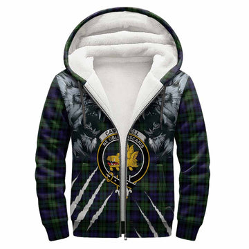 Campbell Tartan Crest Sherpa Hoodie Ferocious Lion Style