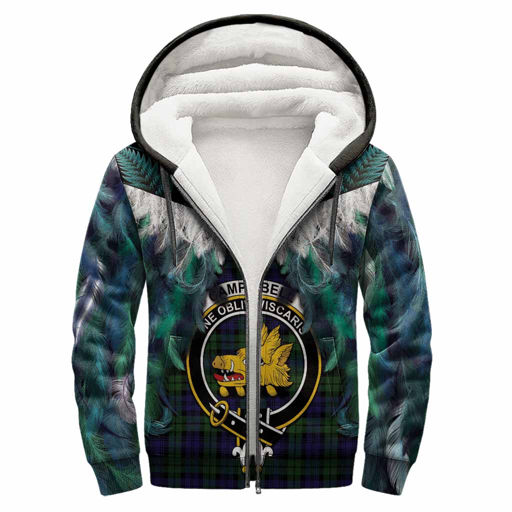 Campbell Tartan Crest Sherpa Hoodie New Zealand Maori Korowai Cloak