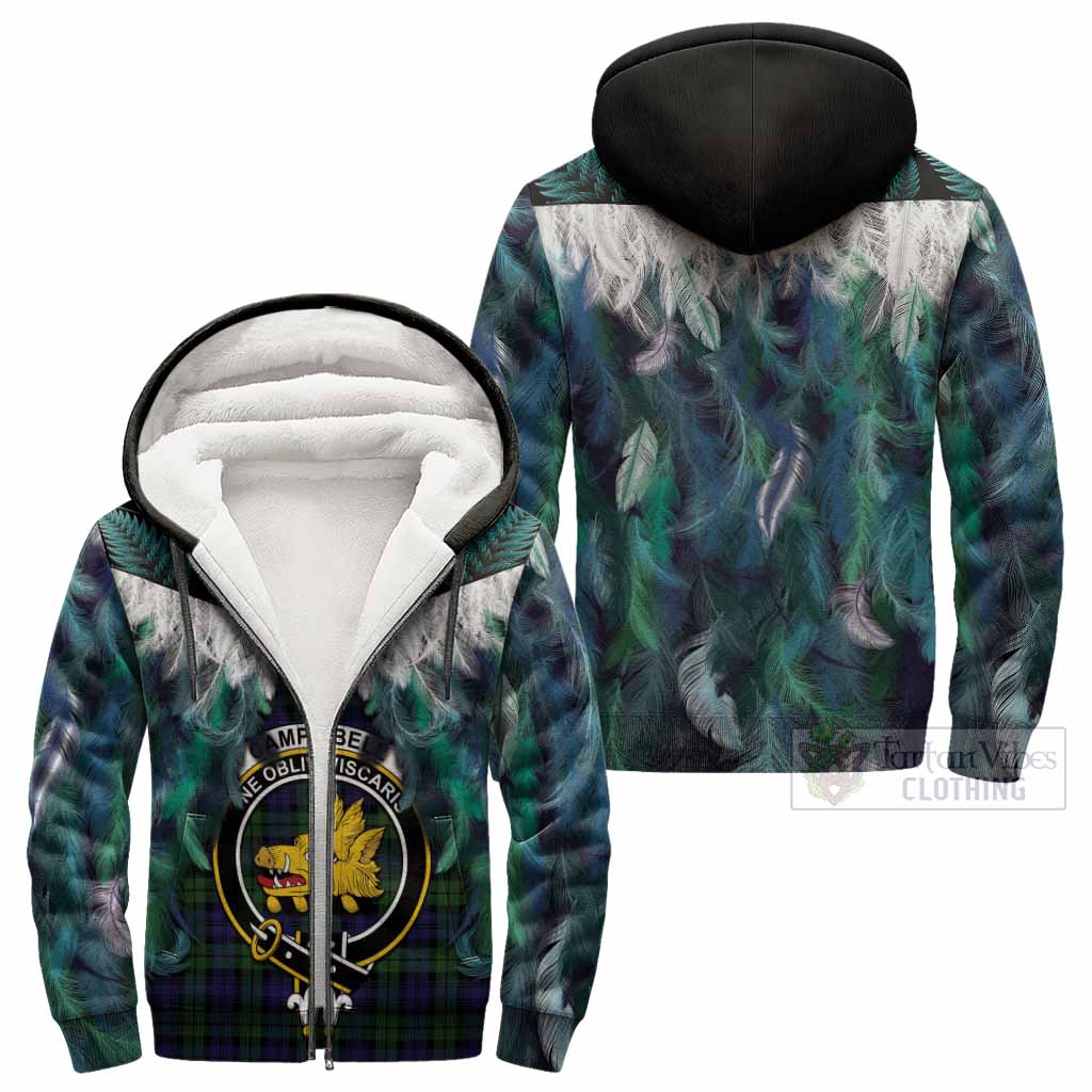 Campbell Tartan Crest Sherpa Hoodie New Zealand Maori Korowai Cloak