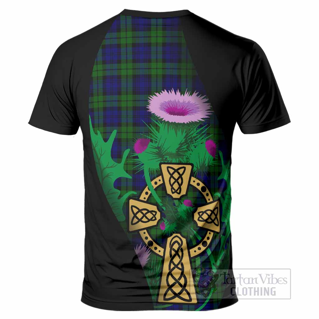 Campbell Tartan Crest T-Shirt Celtic Cross Thistle Flowers