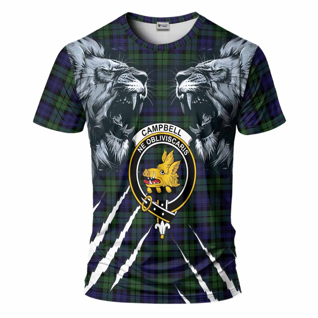 Campbell Tartan Crest T-Shirt Ferocious Lion Style