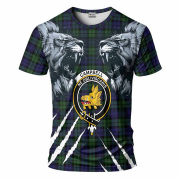 Campbell Tartan Crest T-Shirt Ferocious Lion Style