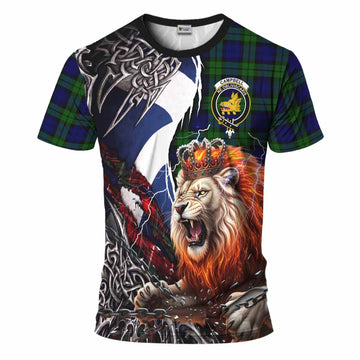 Campbell Tartan Crest T-Shirt Heritage Flag Grunge Celtic Knot and Lion Rampant