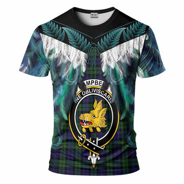 Campbell Tartan Crest T-Shirt New Zealand Maori Korowai Cloak