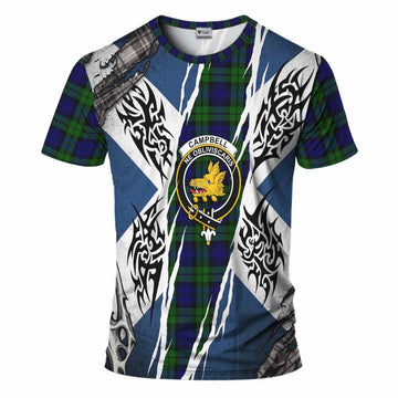 Campbell Tartan Crest T-Shirt Scotland Flag Ripped Tribal Design